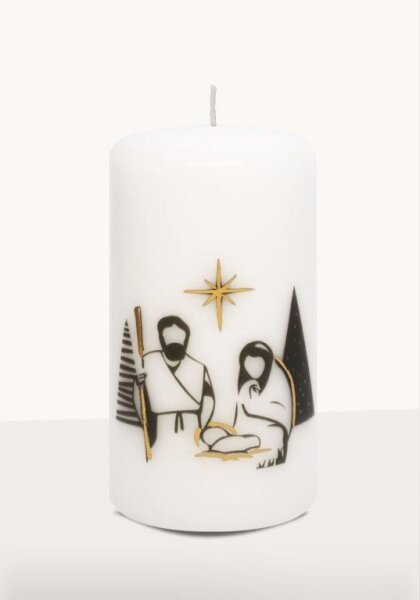 Weihnachtskerze Hl. Familie schwarz/gold 140 x Ø 70 mm