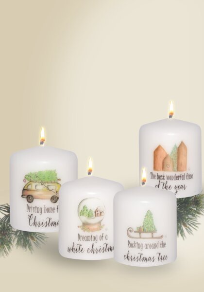 Weihnachtskerzen "Christmas" 4er-Set 60 x Ø 50 mm