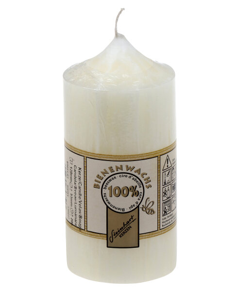 100% Bienenwachs Stumpenkerze "Struktur" Weiß 120 x Ø 55 mm