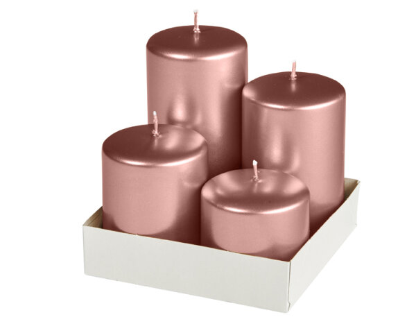 4er Adventset Stumpenkerzen Metallic Silk Ø 60 mm von Kopschitz Kerzen