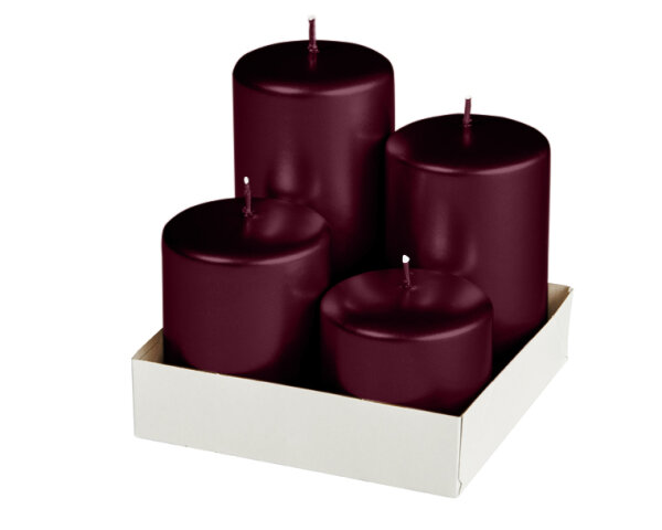 4er Adventset Stumpenkerzen Metallic Glanz Rotbraun Burgundy Ø 60 mm von Kopschitz Kerzen