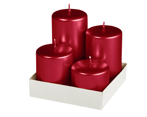 4er Adventset Stumpenkerzen Metallic Glanz Weihnachtsrot Rot Ø 60 mm von Kopschitz Kerzen