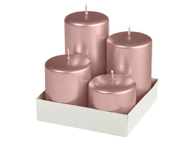 4er Adventset Stumpenkerzen Metallic Matt Taupe Rose Ø 60 mm von Kopschitz Kerzen