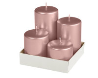4er Adventset Stumpenkerzen Metallic Matt Taupe Rose...