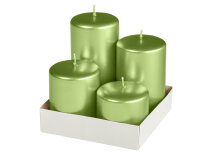4er Adventset Stumpenkerzen Metallic Matt Grün...