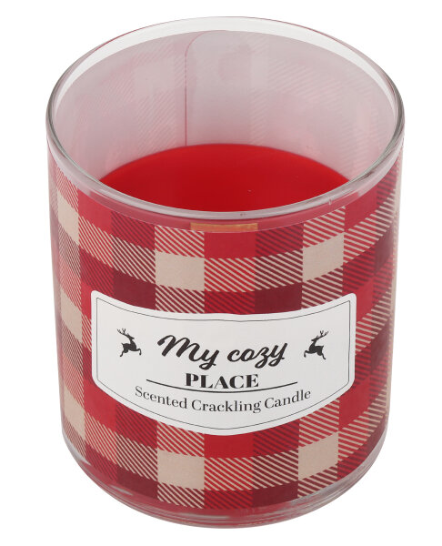 Duft-Knisterkerze mit Motiv "Karo" Rubin Rot 92 x Ø 80 mm