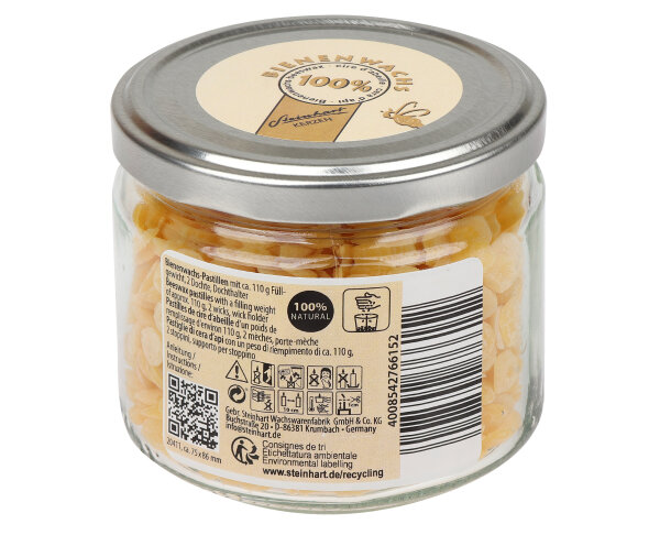 100% Bienenwachs-Pastillen im Schraubglas Honig mit Dochte und Dochthalter