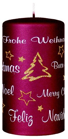 Merry Christmas Weihnachtskerzen Burgundy Matt 130 x Ø 70 mm, 3 Stück