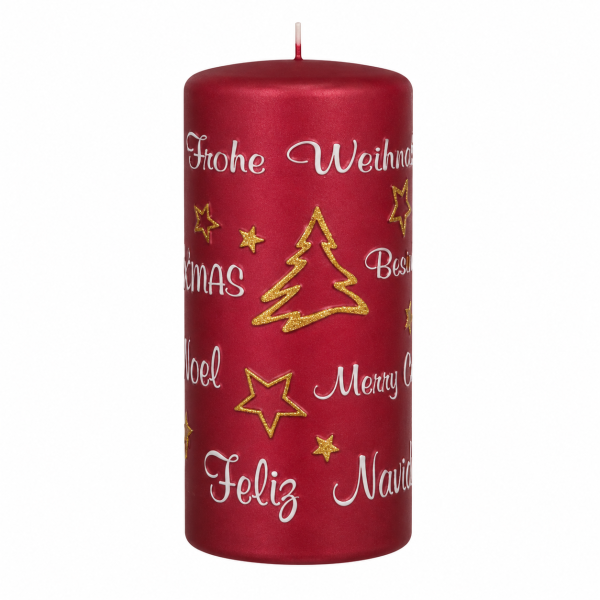 Merry Christmas Weihnachtskerzen X-Mas Red Matt 130 x Ø 70 mm, 3 Stück