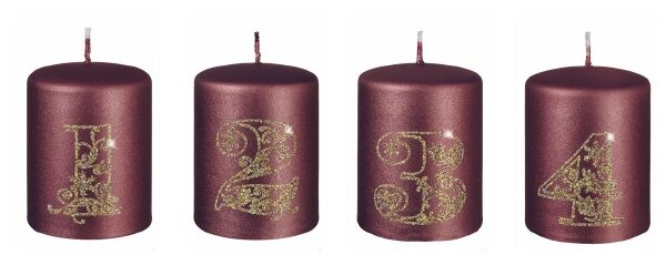 Adventskerzen 1 - 4 Burgundy Matt 80 x Ø 60 mm, 4 Stück