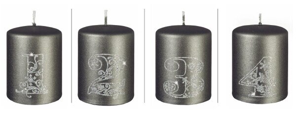 Adventskerzen 1 - 4 Grey Matt 80 x Ø 60 mm, 4 Stück