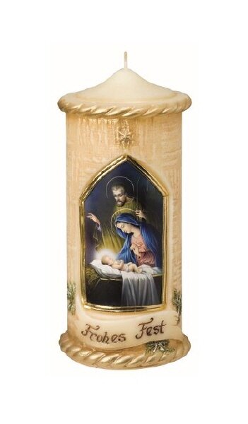 Weihnachtskerze Zierkerze "Frohes Fest" 20 x Ø 9,5 cm