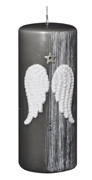 Weihnachtskerzen Wings Grau 15 x Ø 6 cm, 4 Stück