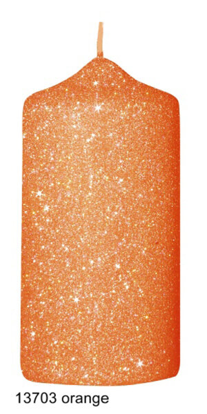 Glamour Glitter Stumpenkerzen Orange 120 x Ø 60 mm, 4 Stück