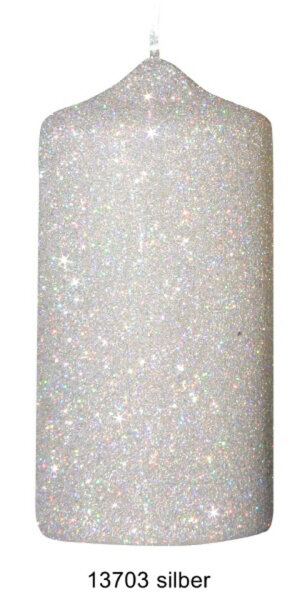 Glamour Glitter Stumpenkerzen Silber 120 x Ø 60 mm, 4 Stück