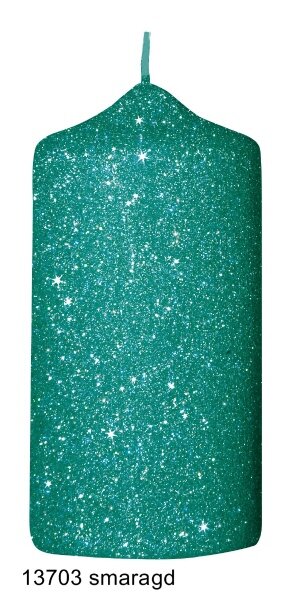 Glamour Glitter Stumpenkerzen Smaragd 120 x Ø 60 mm, 4 Stück