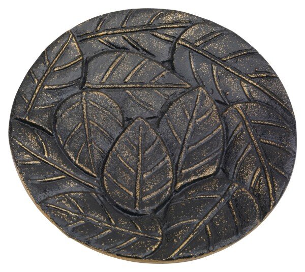 Kerzenteller Blattstruktur Alu schwarz/gold Ø 14 cm