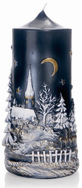 Relief Weihnachtskerze "Stille Nacht" Dunkelblau 225 x Ø 110 mm, 1 Stück