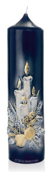 Relief Weihnachtskerze "Tannenzweige" Dunkelblau 220 x Ø 60 mm, 1 Stück