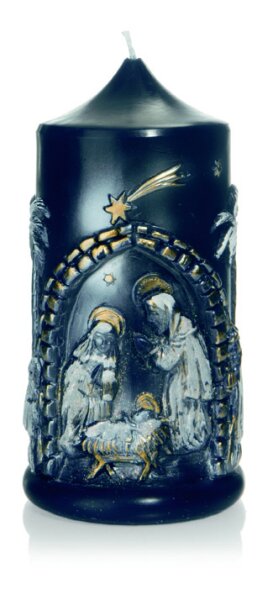 Relief Weihnachtskerze "Heilige Familie" Dunkelblau 175 x Ø 90 mm, 1 Stück