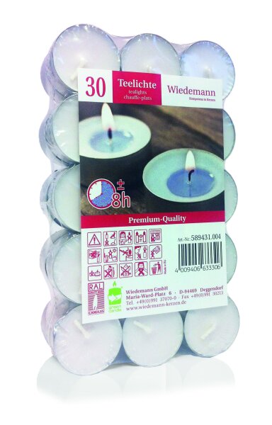 Teelichter Weiß 8 Stunden, 30 Stück