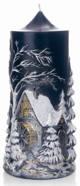 Relief Weihnachtskerze  "Wintermühle" Dunkelblau 220 x Ø 100 mm, 1 Stück