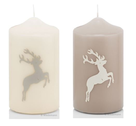 2er Set Hirsch Kerzen Elfenbein/Schlamm 150 x Ø 78 mm