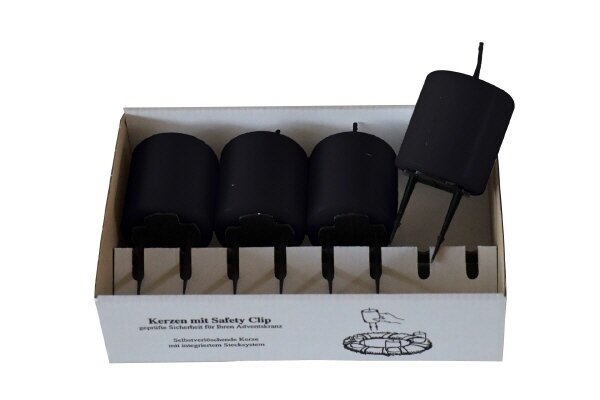 Adventskerzen mit Haltekrallen Schwarz 60 x Ø 50 mm, 4 Stück