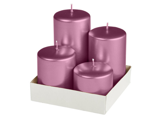 4er Adventset Stumpenkerzen Metallic Matt Orchidee Ø 60 mm von Kopschitz Kerzen