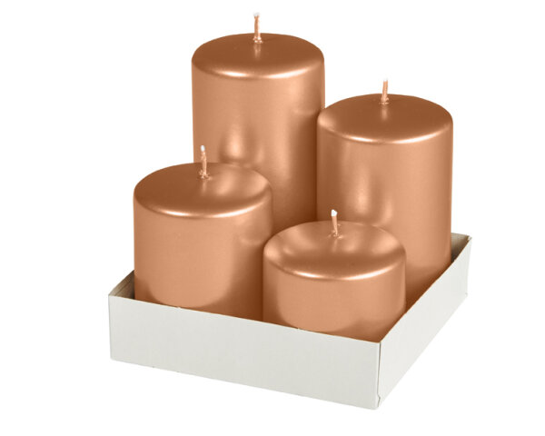 4er Adventset Stumpenkerzen Metallic Matt Caramel Ø 60 mm von Kopschitz Kerzen