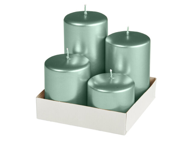 4er Adventset Stumpenkerzen Metallic Matt Candy Green Ø 60 mm von Kopschitz Kerzen
