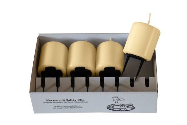 4er Set Adventskerzen mit Haltekralle Pinie