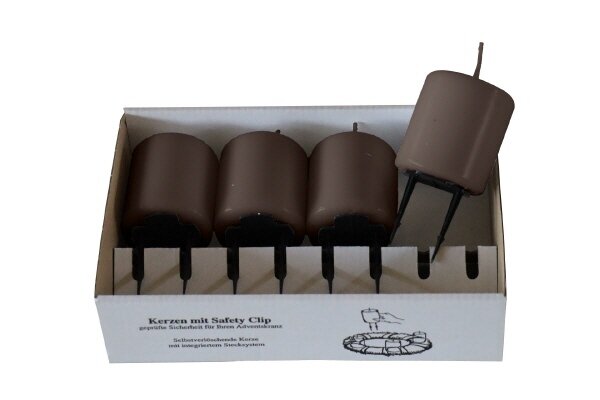 4er Set Adventskerzen mit Haltekralle Chocolate Schokolade