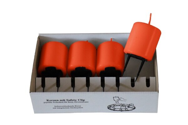 4er Set Adventskerzen mit Haltekralle Paprika Hellrot