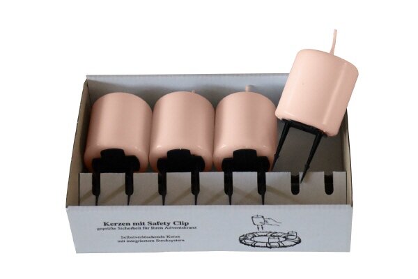 4er Set Adventskerzen mit Haltekralle Taupe Rose