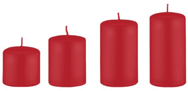 4er Set Adventskerzen, Adventskranzkerzen abgestuft Rot