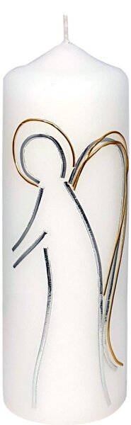Geschenkkerze " Engel gold/silber" Weiß 170 x Ø 60 mm