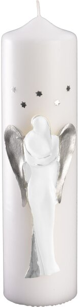Geschenkkerze "3-D-Engelkerze" weiß/silber 270 x Ø 70 mm