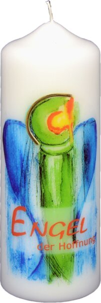Engelkerze "Engel der Hoffnung blau/grün" 170 x Ø 60 mm