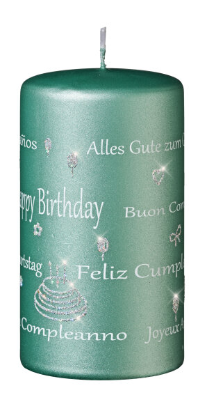 Spruchkerze "Happy Birthday" Candy Green Matt 130 x Ø 70 mm, 1 Stück