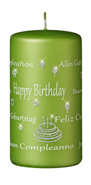 Spruchkerze "Happy Birthday" Green Matt 130 x Ø 70 mm, 1 Stück