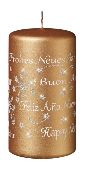 Spruchkerze "Happy New Year" Caramel Matt 130 x Ø 70 mm, 1 Stück