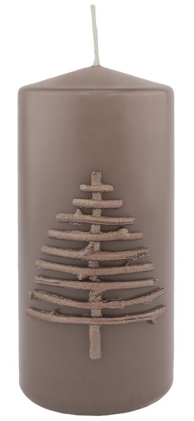 Stumpenkerzen Advent "Natural Tree" Taupe, 150 x Ø 68 mm, 4 Stück