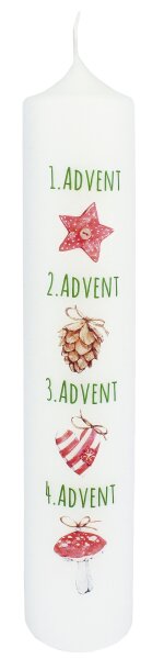 Adventskalenderkerze "Advent" Weiß, 265 x Ø 50 mm