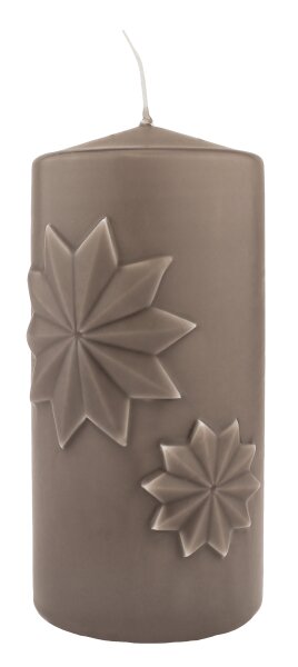 Stumpenkerzen Advent "Sternenduo" Taupe, 150 x Ø 68 mm, 4 Stück