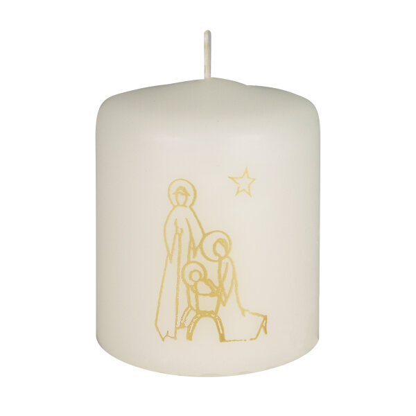 Weihnachtskerze Krippe in Gold 60 x Ø 50 mm, 1 Stück