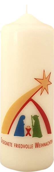 Weihnachtskerze "Gesegnte Friedvolle Weihnachten" Elfenbein 140 x Ø 50 mm, 1 Stück