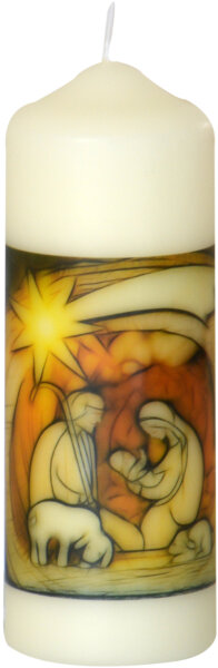 Weihnachtskerze "Krippenmotiv" Elfenbein 140 x Ø 50 mm, 1 Stück