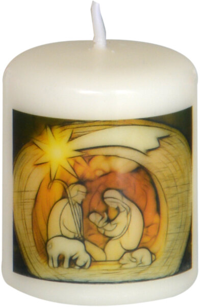 Weihnachtskerze "Krippenmotiv" Elfenbein 60 x Ø 50 mm, 1 Stück
