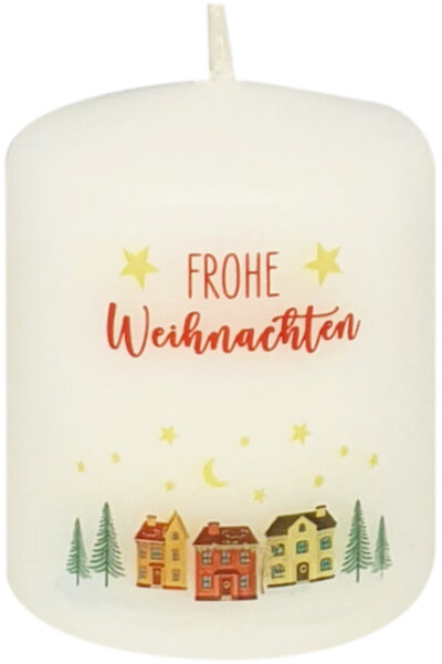 Weihnachtskerze "Frohe Weihnachten" Weiß 60 x Ø 50 mm, 1 Stück